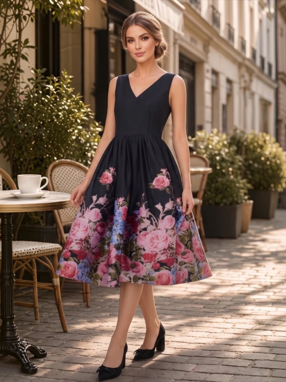 Ted Baker Jacquard Fit and Flare Black Floral Dress Size 2